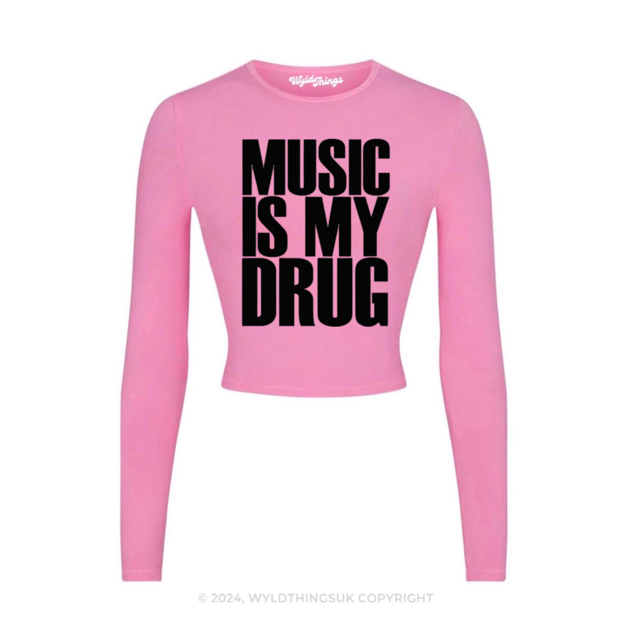 MUSIC IS MY DRUG LONG SLEEVE CROP TOP