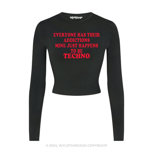 TECHNO ADDICTION LONG SLEEVE CROP TOP