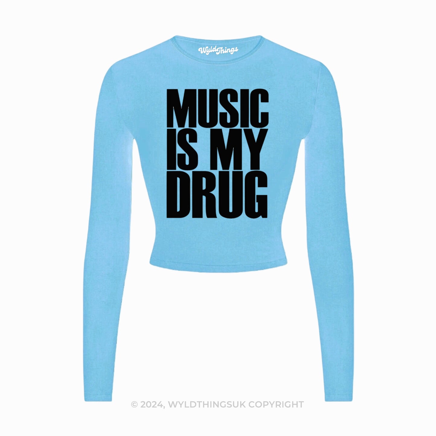 MUSIC IS MY DRUG LONG SLEEVE CROP TOP