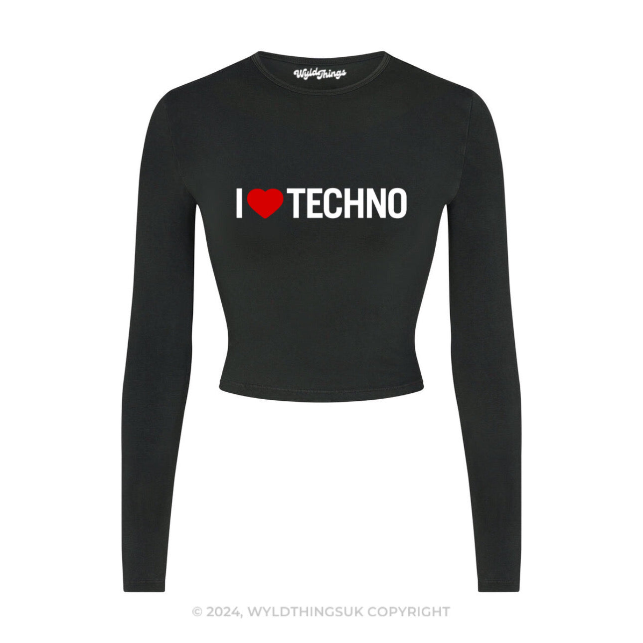 I LOVE TECHNO LONG SLEEVE CROP TOP