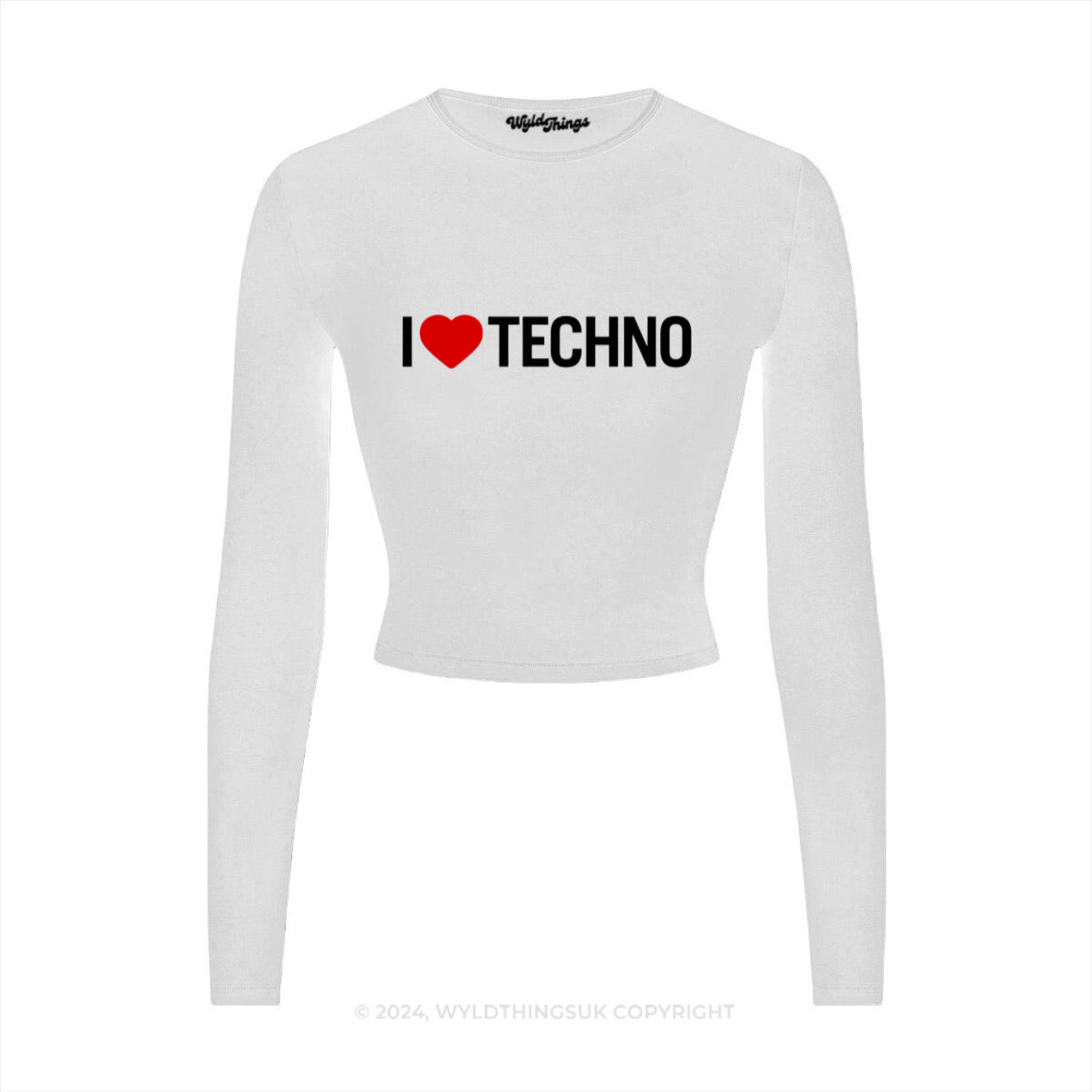 I LOVE TECHNO LONG SLEEVE CROP TOP