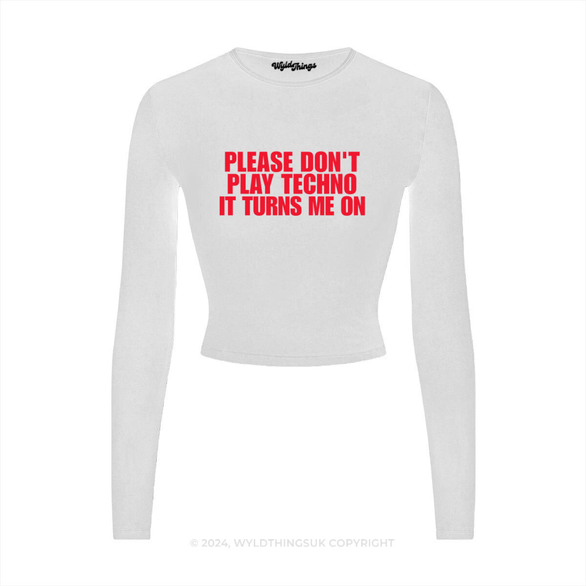 DON'T PLAY TECHNO IT TURNS ME ON LONG SLEEVE CROP TOP