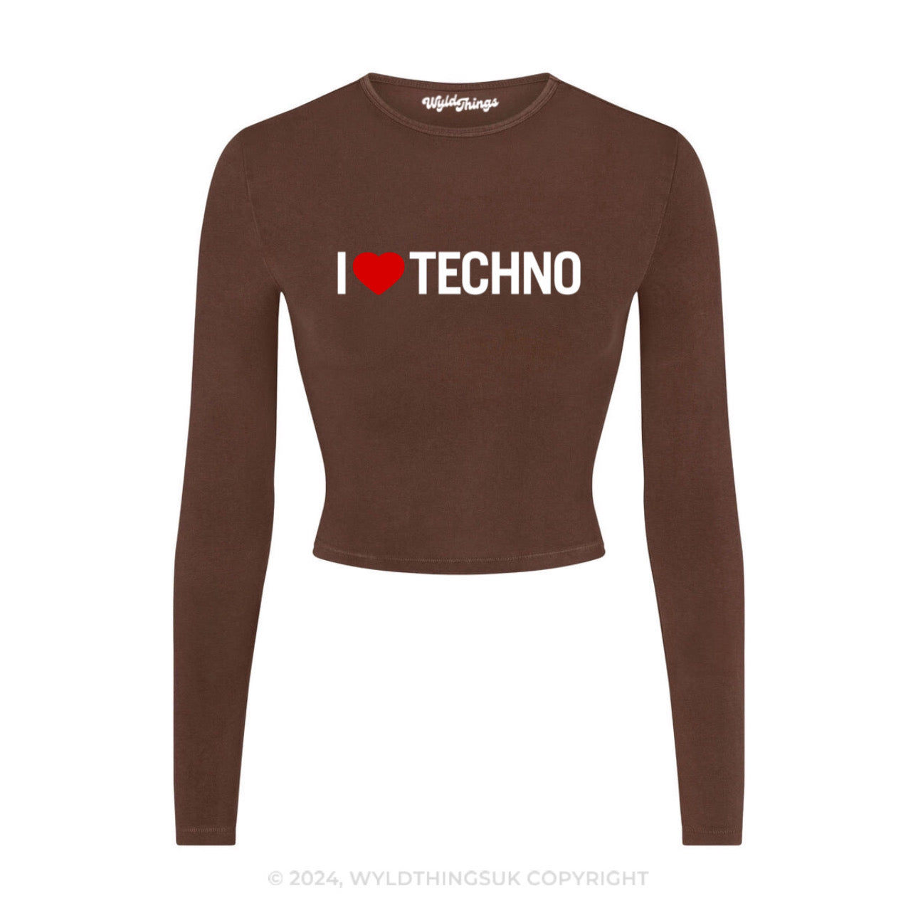 I LOVE TECHNO LONG SLEEVE CROP TOP