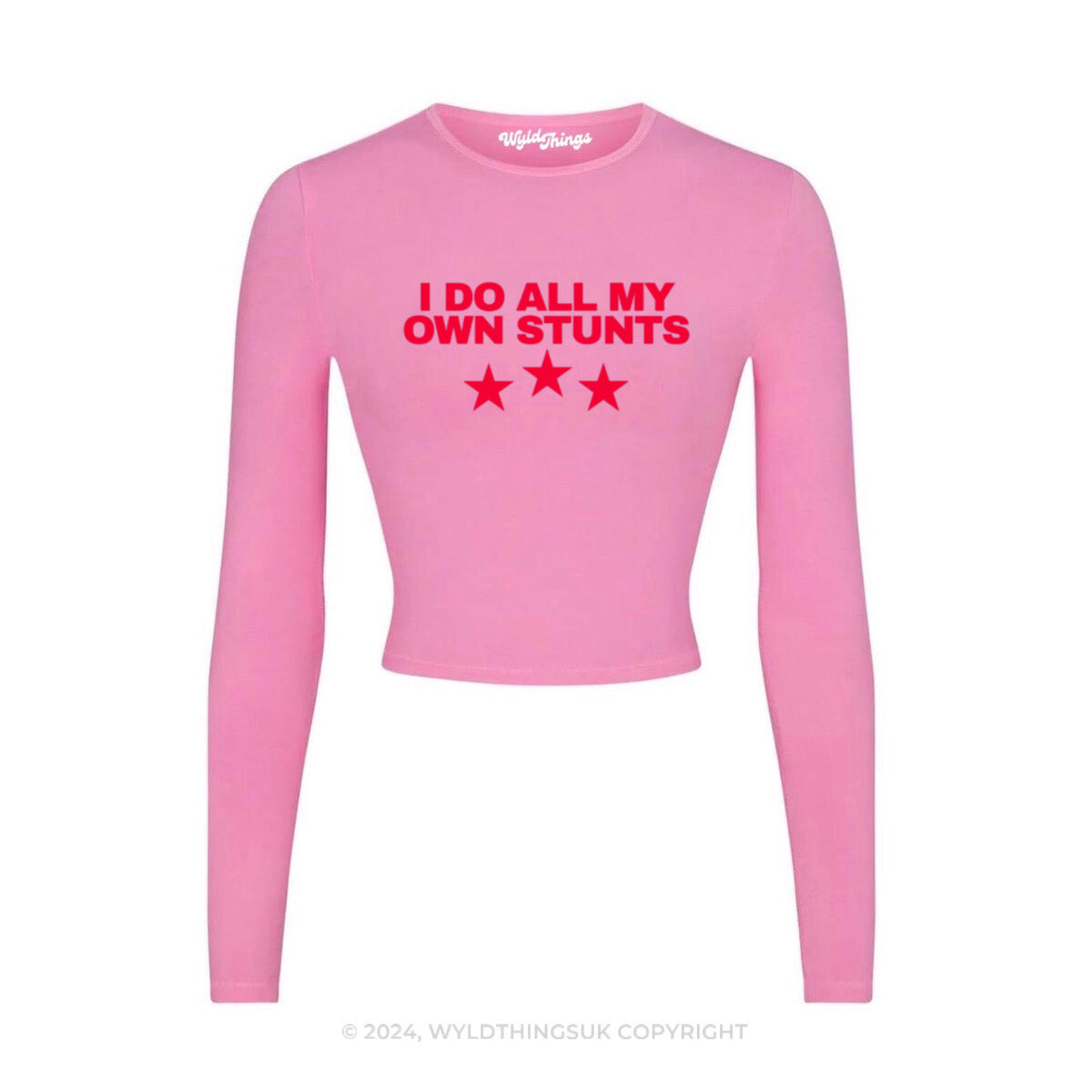 I DO ALL MY OWN STUNTS LONG SLEEVE CROP TOP