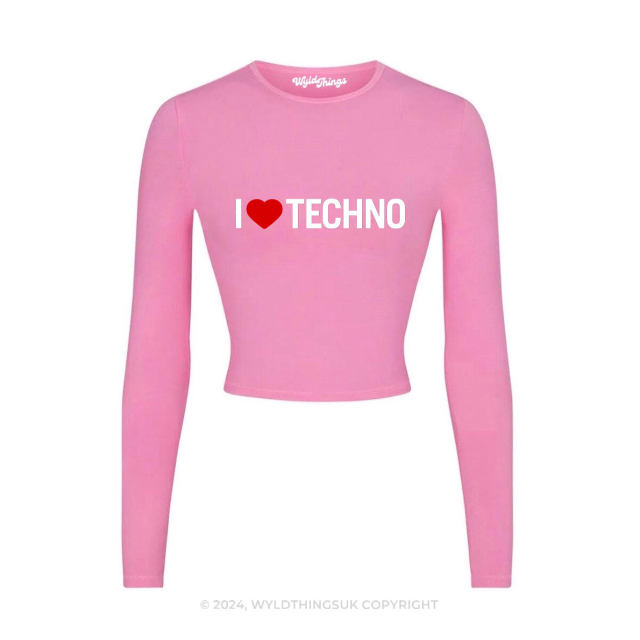 I LOVE TECHNO LONG SLEEVE CROP TOP