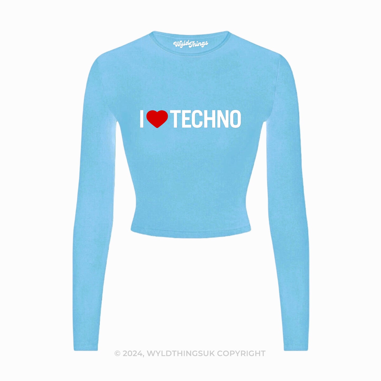 I LOVE TECHNO LONG SLEEVE CROP TOP