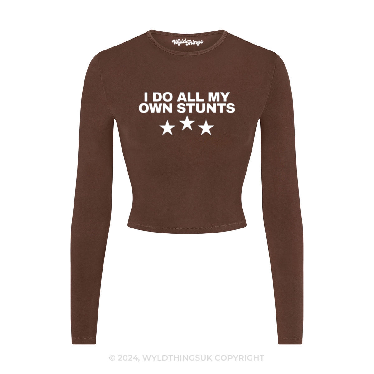 I DO ALL MY OWN STUNTS LONG SLEEVE CROP TOP