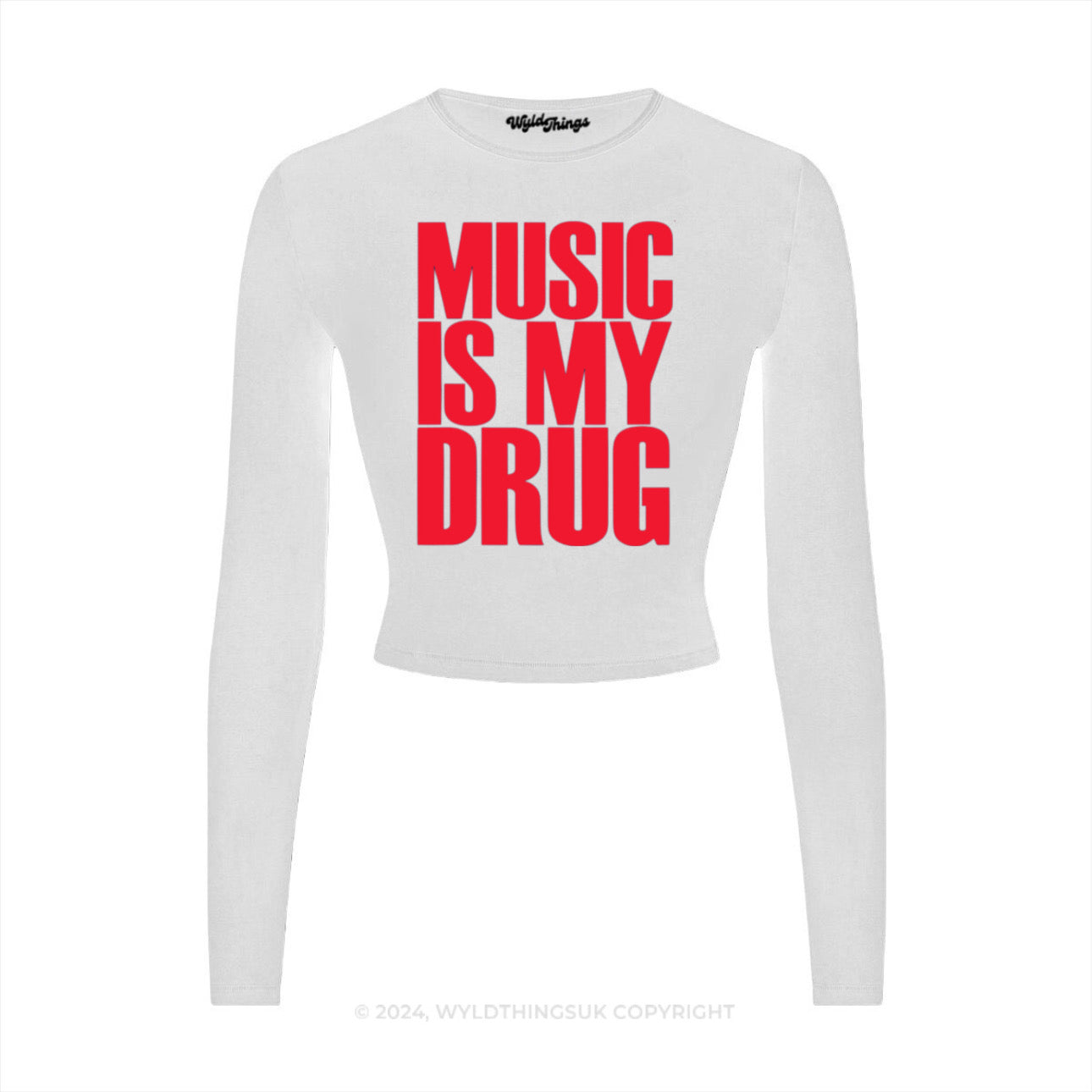 MUSIC IS MY DRUG LONG SLEEVE CROP TOP