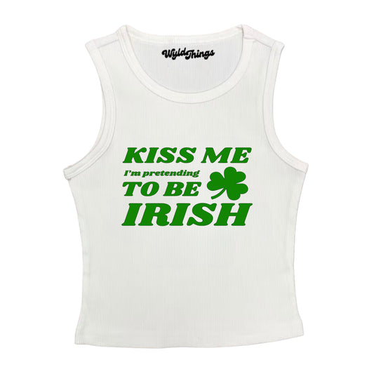 KISS ME IM PRETENDING TO BE IRISH CROPPED TANK TOP