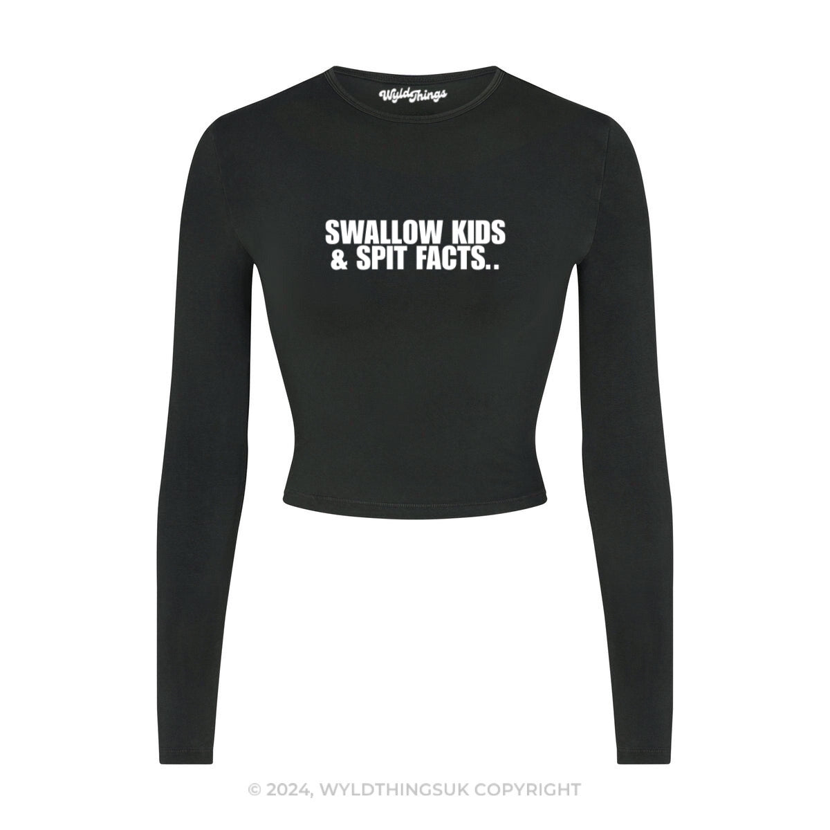 SWALLOW KIDS SPIT FACTS LONG SLEEVE CROP TOP